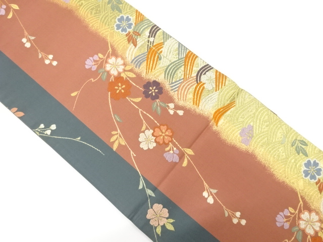JAPANESE KIMONO / ANTIQUE FUKURO OBI / SILK / WOVEN WEEPING SAKURA